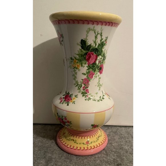 Laura Ashley FTD Vase   Pretty Pink and Yellow  #989 - Picture 1 of 6